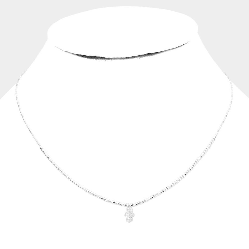 Silver Hamsa Hand Pendant Necklace
